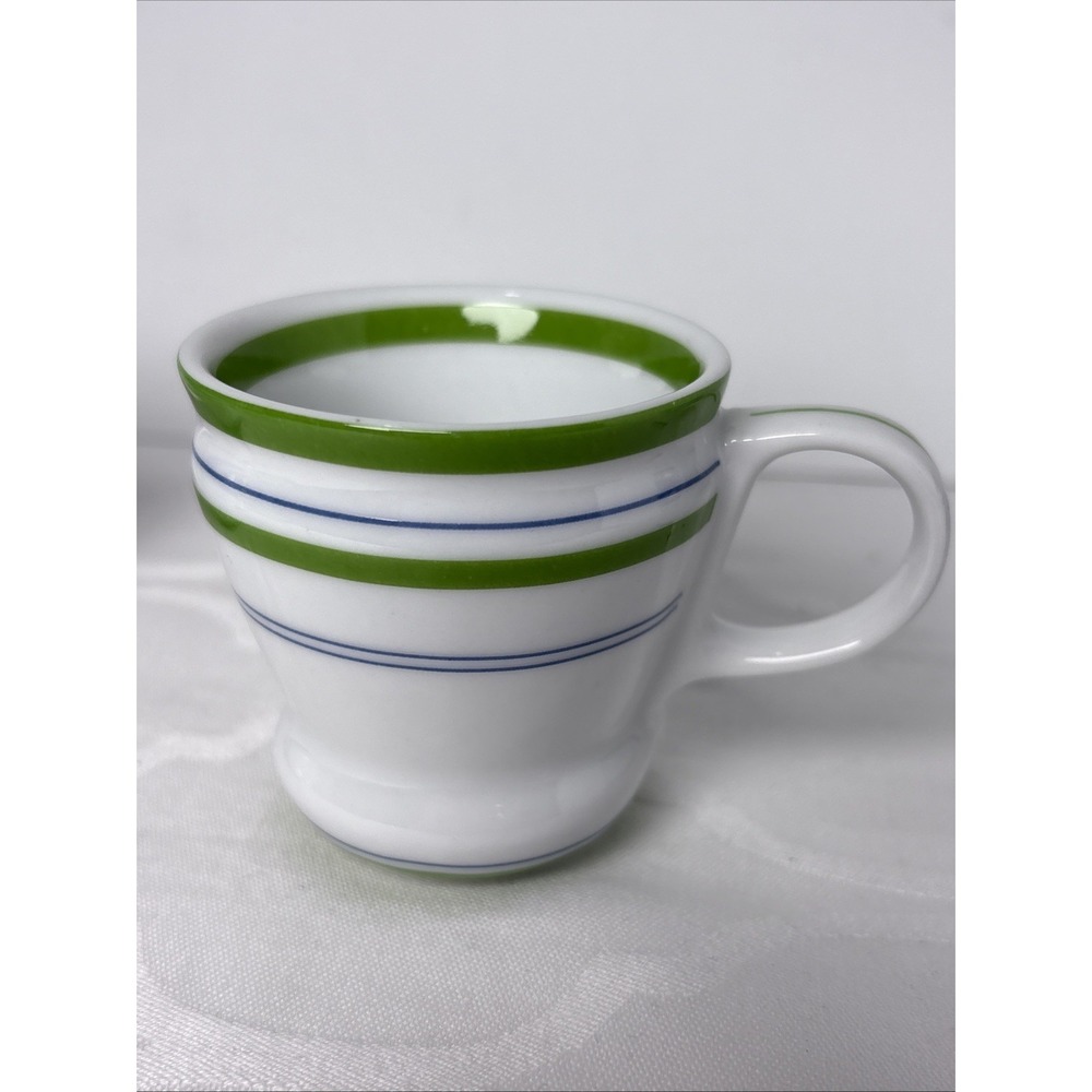 4 Set Starbucks Coffee Mug 2007 Retro Rings 3 oz Espresso Blue Green Stripes
